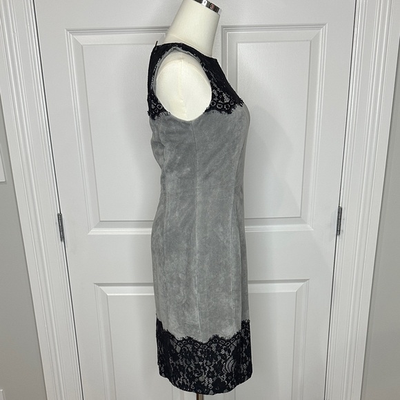 Calvin Klein Grey Faux Suede Lace Sleeveless Sheath Fitted Midi Dress Size 4 - Picture 8 of 13
